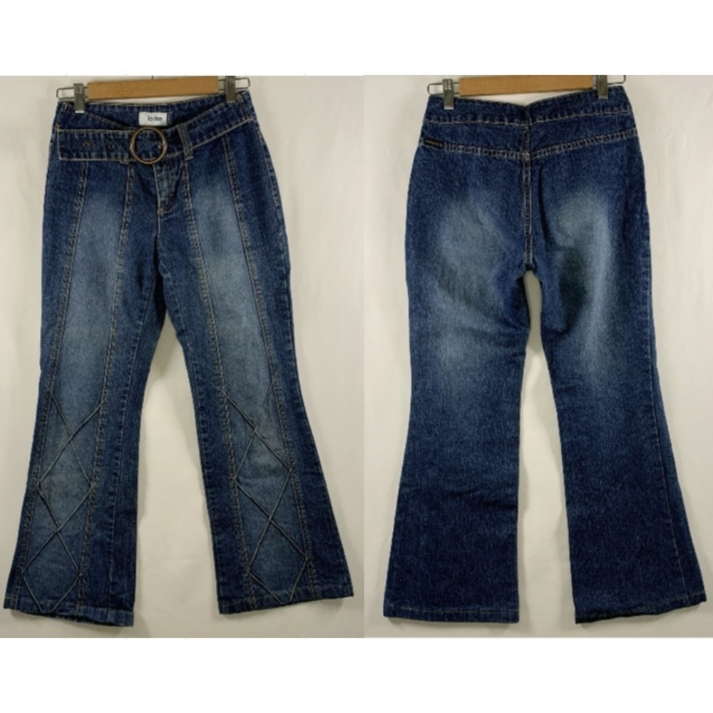 VTG Jordache Womens Y2K Retro Belted Low Rise Flare Jean 5/6 Festival 27" Inseam